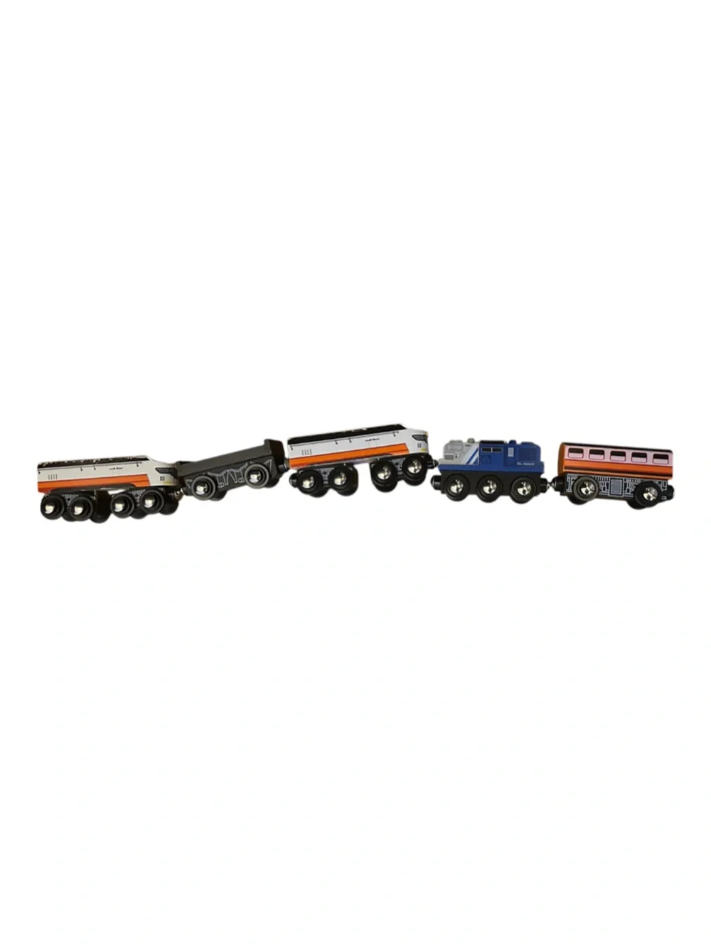 Wooden Train Set Lot – Bullet Train Cars, Engine, Passenger Car & Helicopter